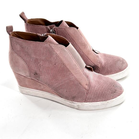 Linea Paolo Wedge Suede Sneakers 6 Lilac Mauve Pink Purple Zip - Picture 1 of 7